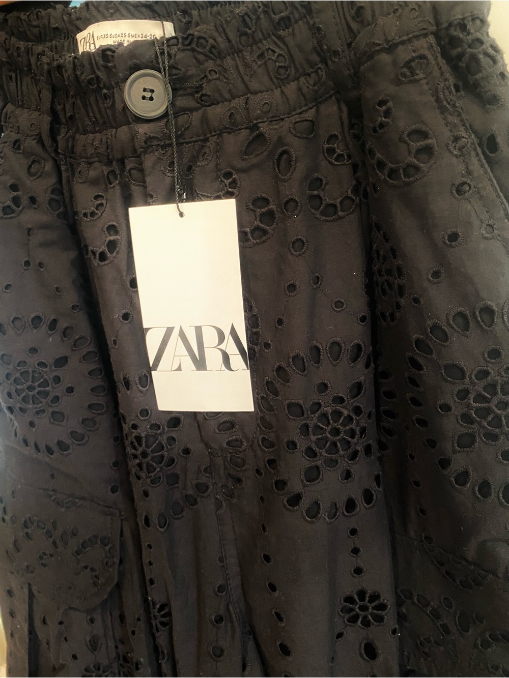 Zara Black Eyelet Top with Floral Cutwork Pants